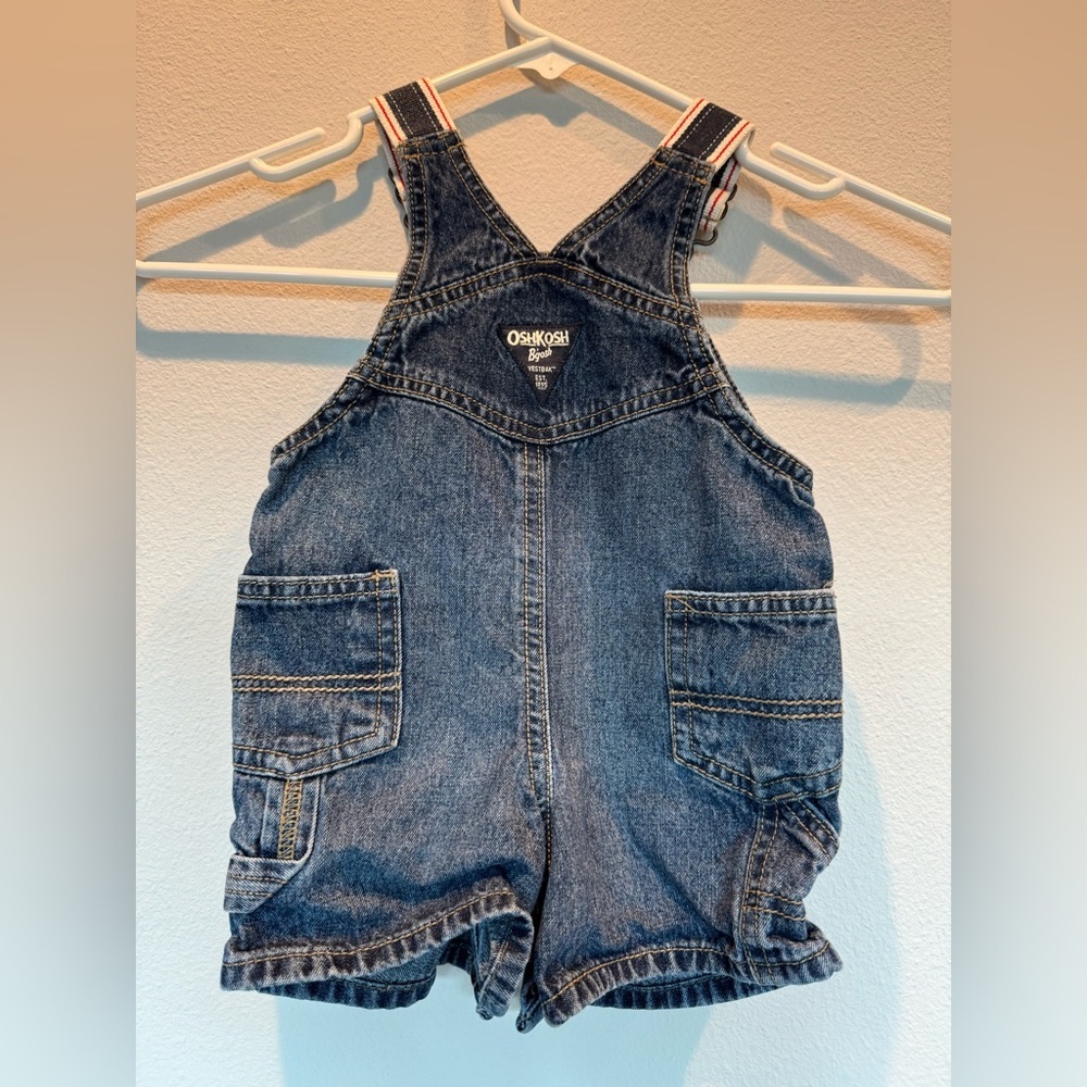 Osh Kosh B’Gosh Baby Short Overalls | EUC | 9mo | Denim | Pockets | 100% cotton - Picture 5 of 16